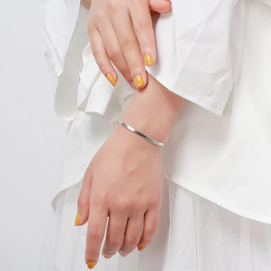 S925 Sterling Silver Bracelet with Flat Snake Bone Design in platinum and gold colours