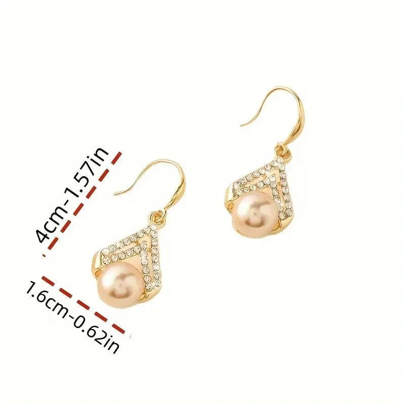 Water Drop Pearl Earrings in gold, white, and champagne with geometric design
