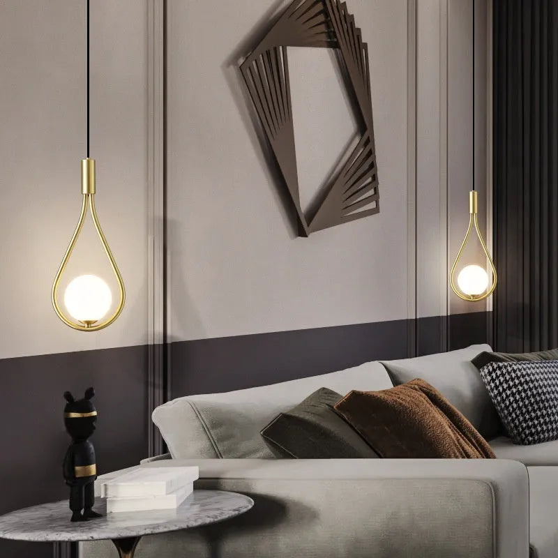 Copper modern minimalist bedside chandelier with choice of three cover colours for bedroom lighting