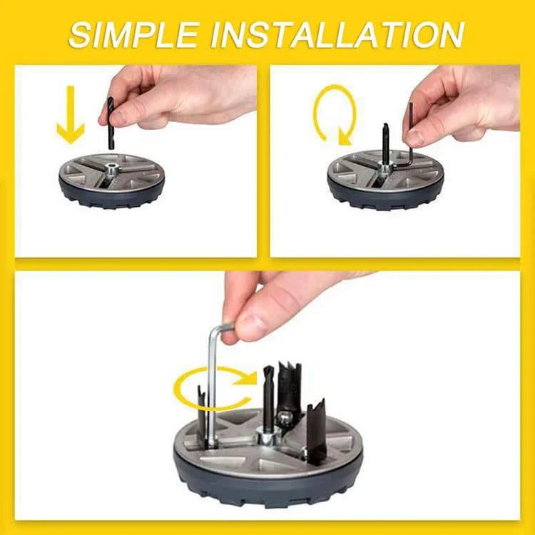 Versatile woodworking hole punching saw with adjustable cutting diameter, designed for smooth and burr-free cuts on plasterboard, softwood, and more.