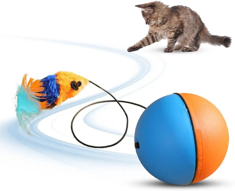 Blue orange automatic moving cat ball toy with smart rolling motion for pet enrichment