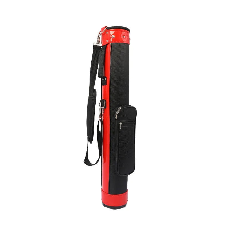 Large capacity leather golf bag in red next to clubs, 15cm by 89cm size