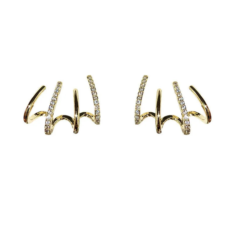 S925 silver needle four-prong zircon inlaid ear studs in gold finish, geometric shape, for women