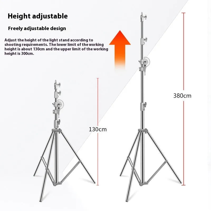 Silver stainless steel adjustable ceiling lamp rack with cross arms at maximum 380cm height