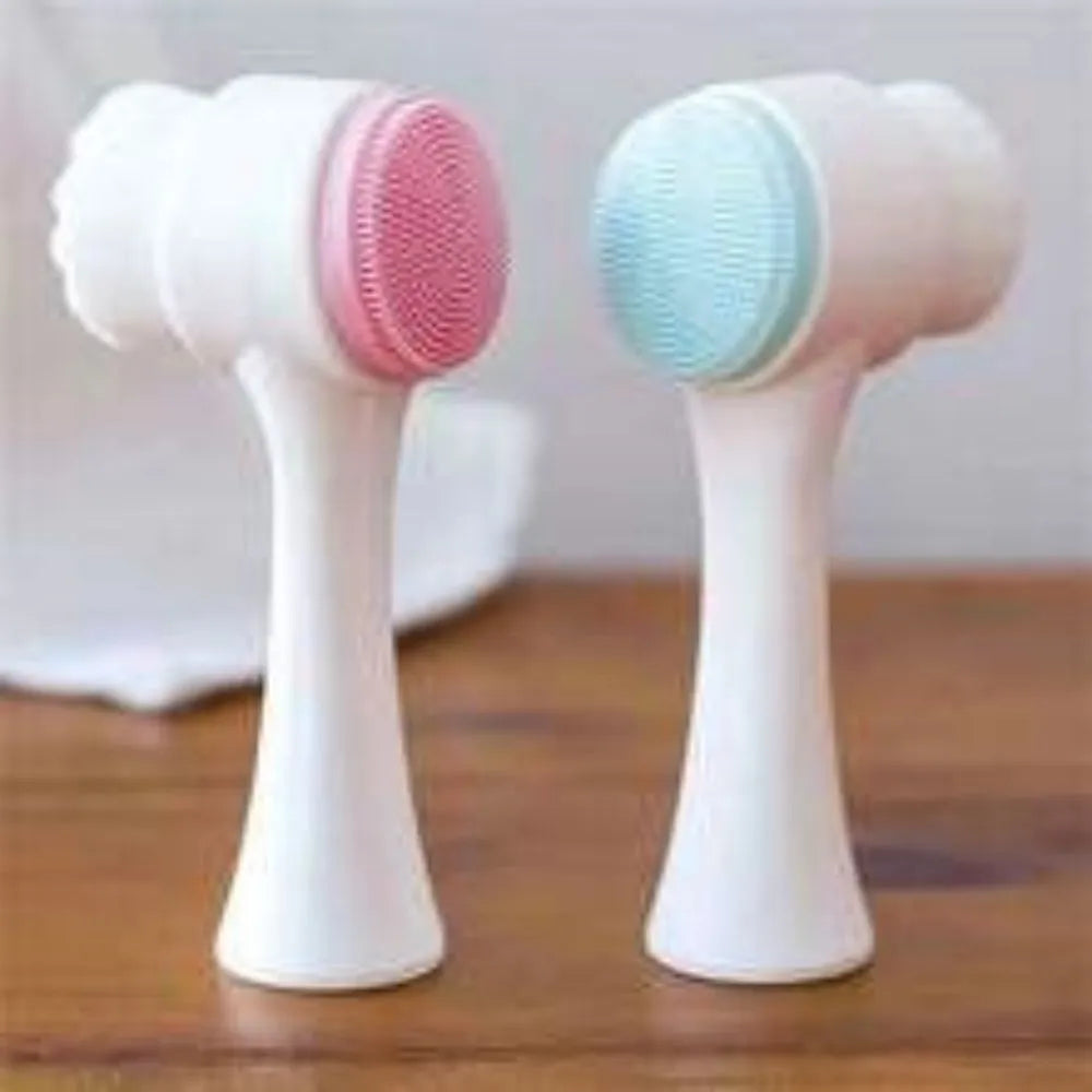 Blue and pink nylon pet paw brush for dogs and cats on a white background