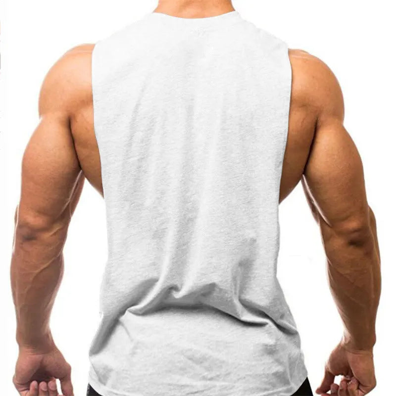 Mr Bodybuilding men's cotton sports vest loose fit round hem printed pattern blue color