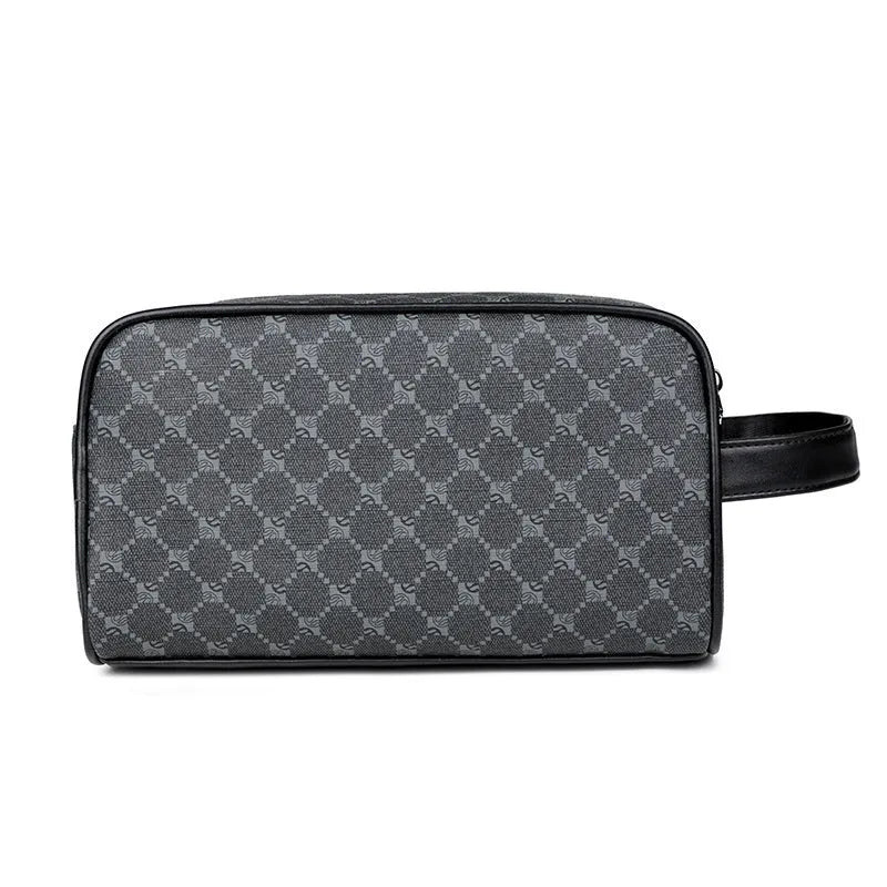 Men's vintage plaid printed PVC ultra-light waterproof crossbody handbag in Black Peach Heart colour