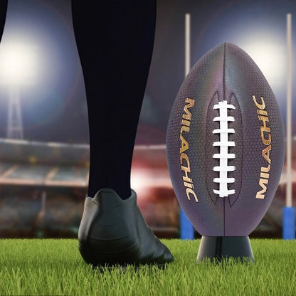 Luminous Rugby Reflective Training Ball in action under night conditions