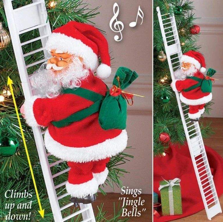 Magical musical climbing Santa Claus doll decoration with red ladder, playing holiday music