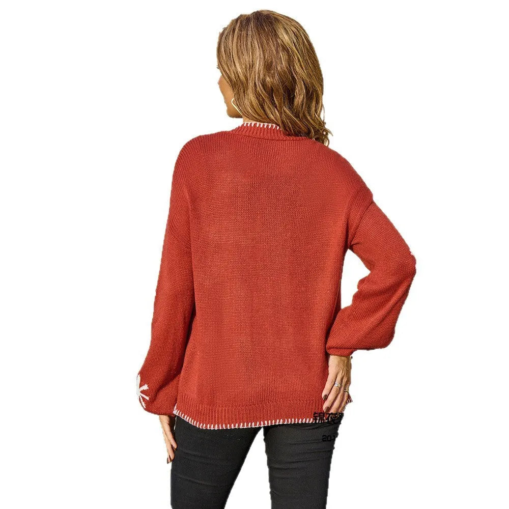 Plus size beige knitted coat with jacquard flower pattern, loose fit, cardigan style.