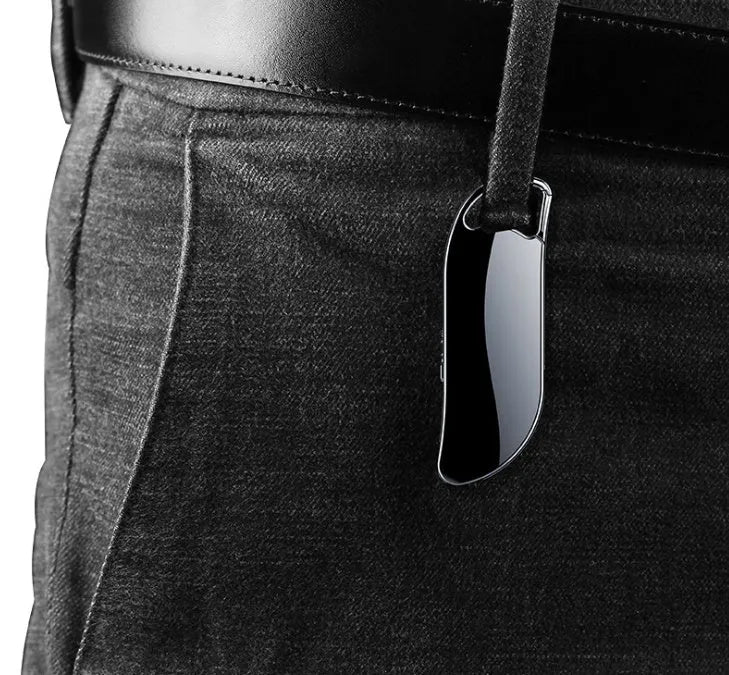Black keychain digital voice recorder with metal shell and USB port