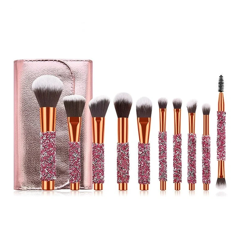 10 colourful makeup brushes with diamond wrap design and nylon bristles for powder application
