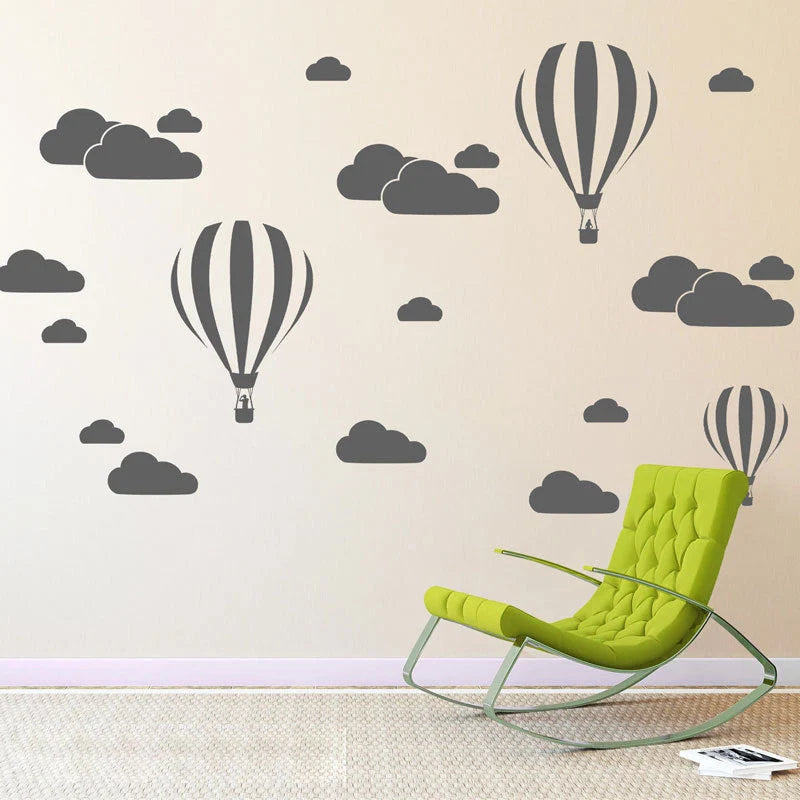 Hot air balloon white cloud wall stickers for living room decor