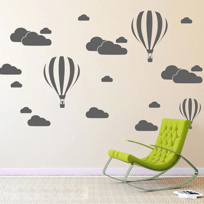 Hot air balloon white cloud wall stickers for living room decor