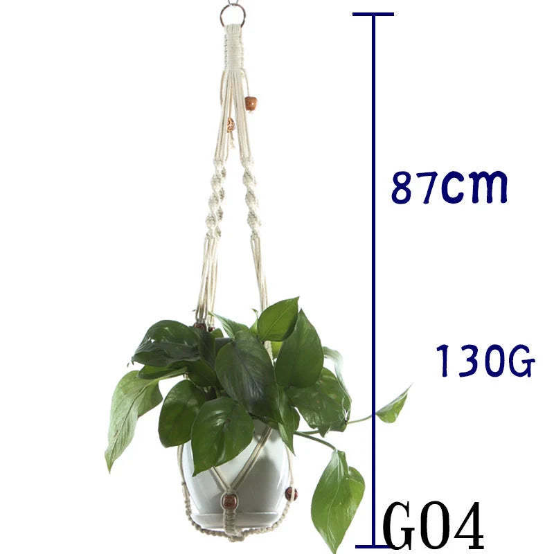 Handmade beige cotton rope flower pot net bag for indoor plants, American Country style
