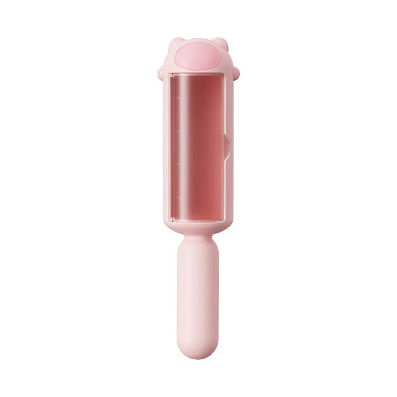 Blue reusable pet hair remover tool with self-cleaning base for furniture and car seats