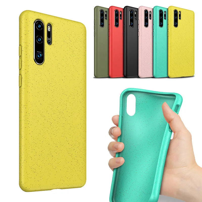 Huawei P30 series TPU mobile phone case in multiple colour options including Army Green, Black, Blue, Pink, Red and Yellow
