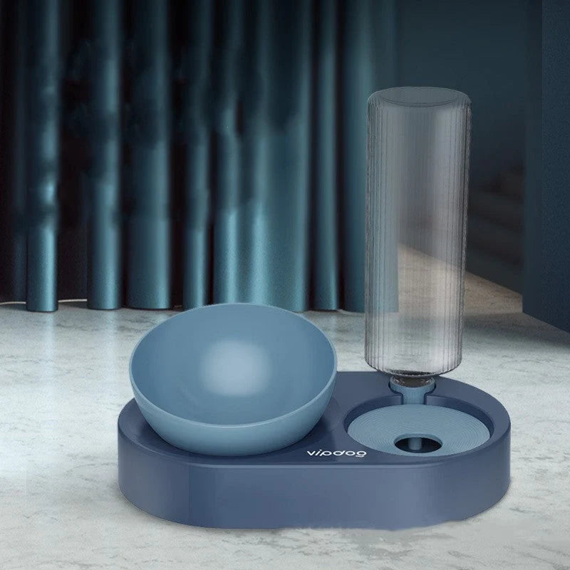 Double bowl automatic pet drinking and feeding bowl with water dispenser