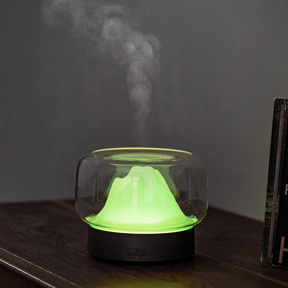 Soothing Ambient Light Aromatherapy Diffuser with Mountain Landscape Display and Warm LED Lighting