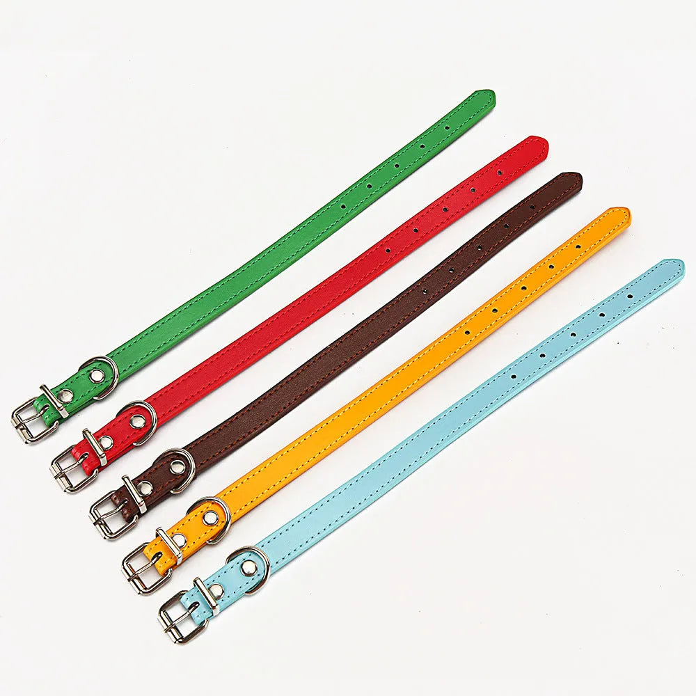 Dog collar made from PU material in coffee colour with metal buckle and adjustable strap