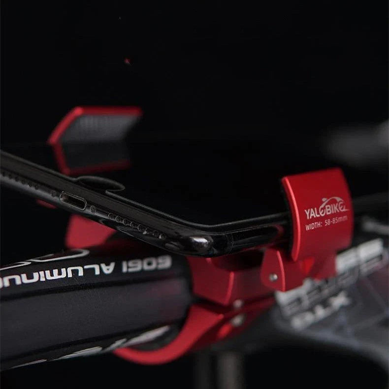 Universal bike phone mount with invisible folding design in black, red, and silver