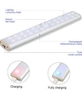 Rechargeable motion sensor LED light showing three size variants: 24, 40, and 60 beads