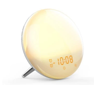 Sunrise alarm clock with gradual lighting, nature sounds, and colour customization