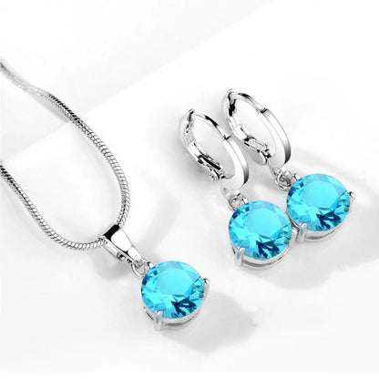 Water Drop Necklace Earring Set with zircon gemstones and snake bone chain