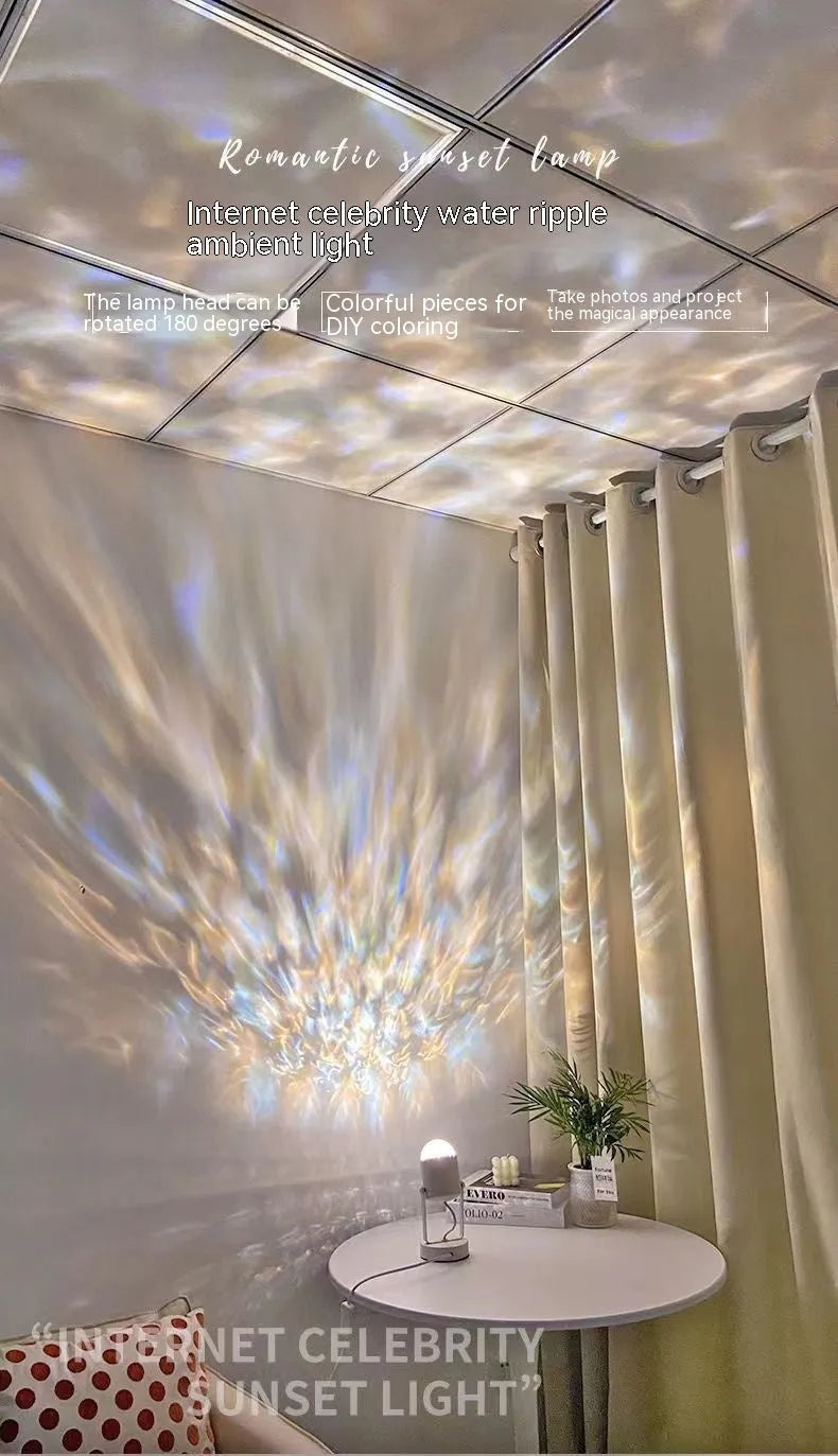 Dynamic water ripple ambience table lamp showing light projection patterns