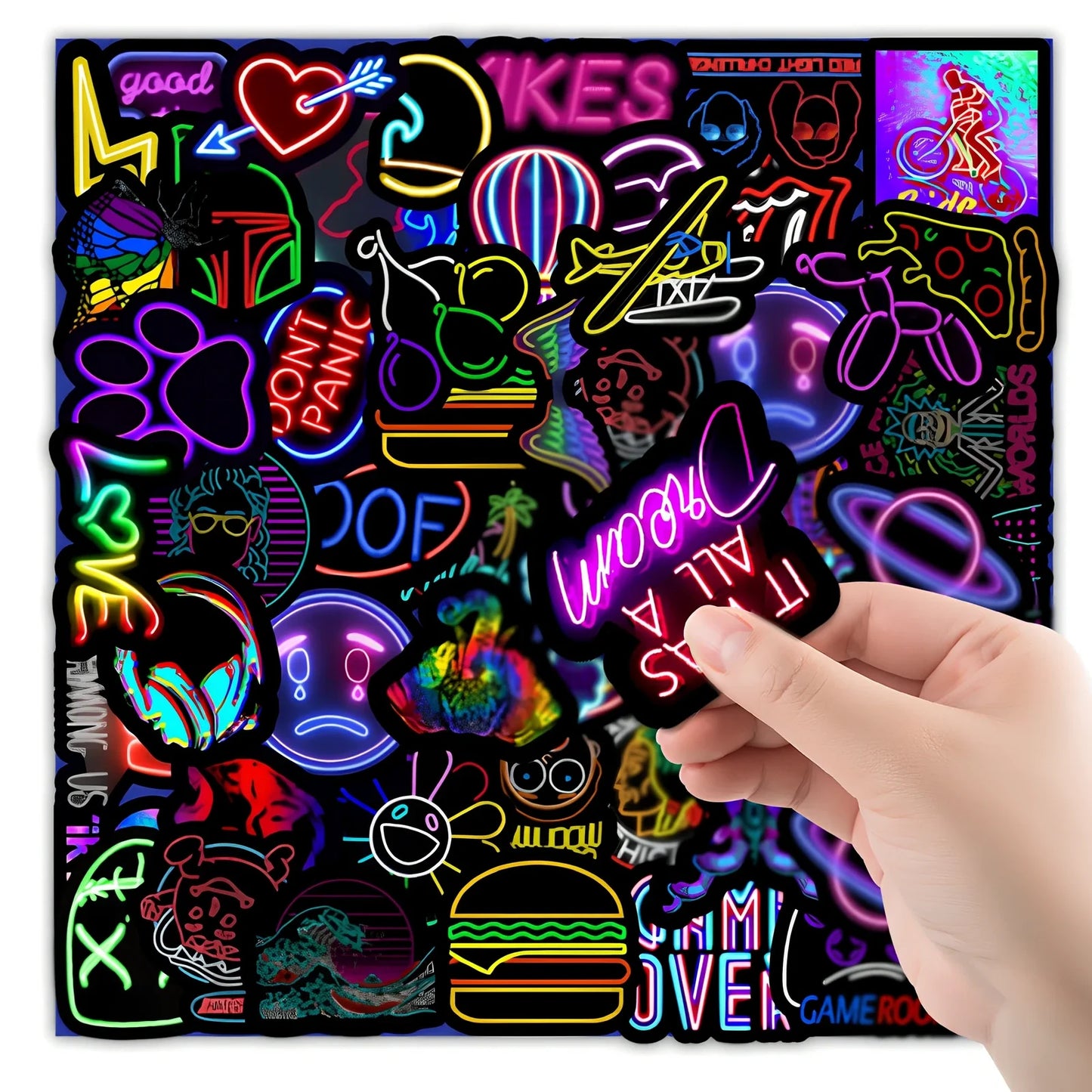 Pack of 50 irregular neon red PVC stickers for decorating car trunks, phones, and water cups on smooth surfaces