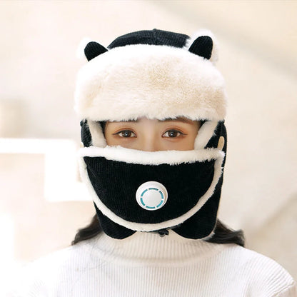 Women's Russian trapper hat in plush velvet with earflaps for winter warmth