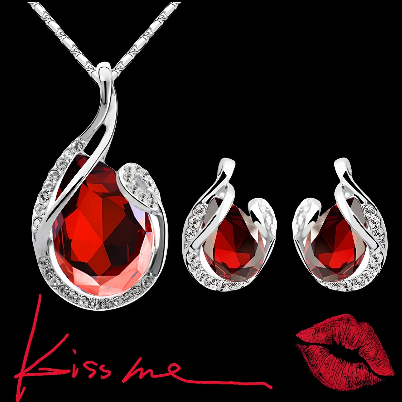 3-piece water-drop rhinestone necklace set with adjustable 21-50cm chain and matching stud earrings in blue, electroplated alloy for women's fashion