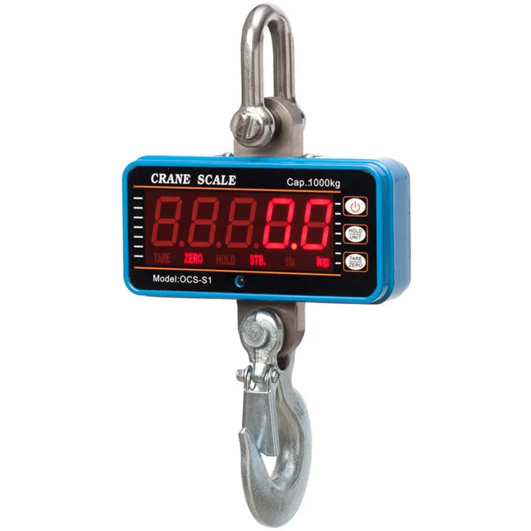 Orange electronic crane scale with digital display, shown with a 500kg capacity rating.