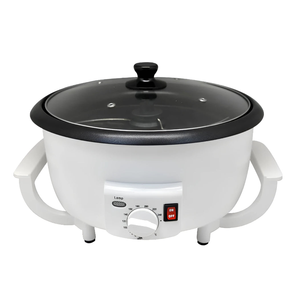 Oblate white coffee bean roasting machine with 750g capacity and 225mm base diameter