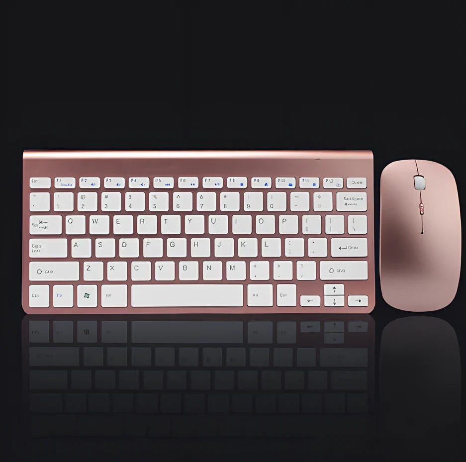 Wireless keyboard and mouse combo set in silver colour with USB receiver