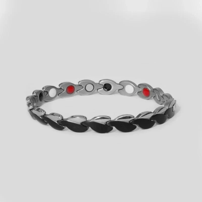 Women's blue titanium steel energy health bracelet, 9mm width, 7.8 inches length