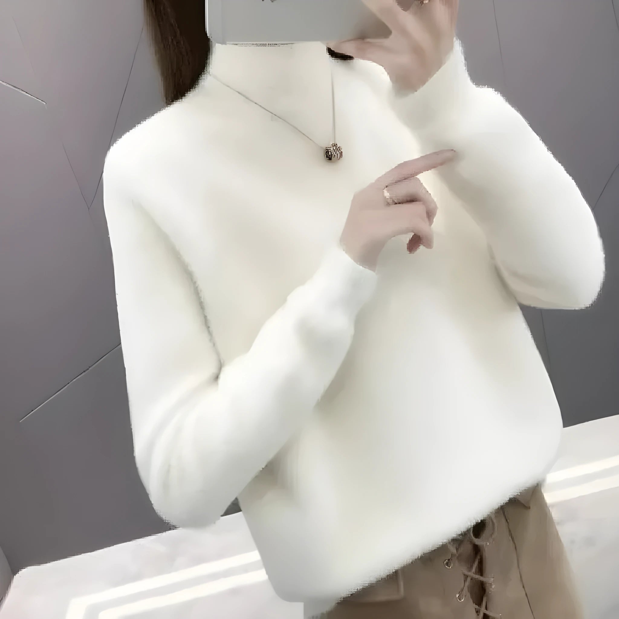 Women's half turtleneck solid colour long sleeve bottoming shirt in black, front view
