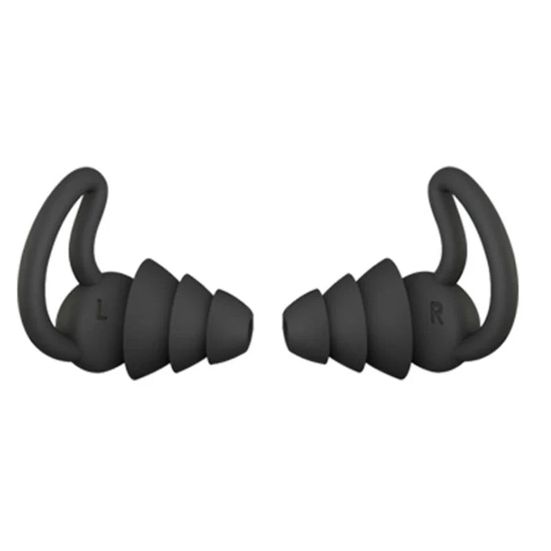 Silicone sleep earplugs with shark fin design in grey and black