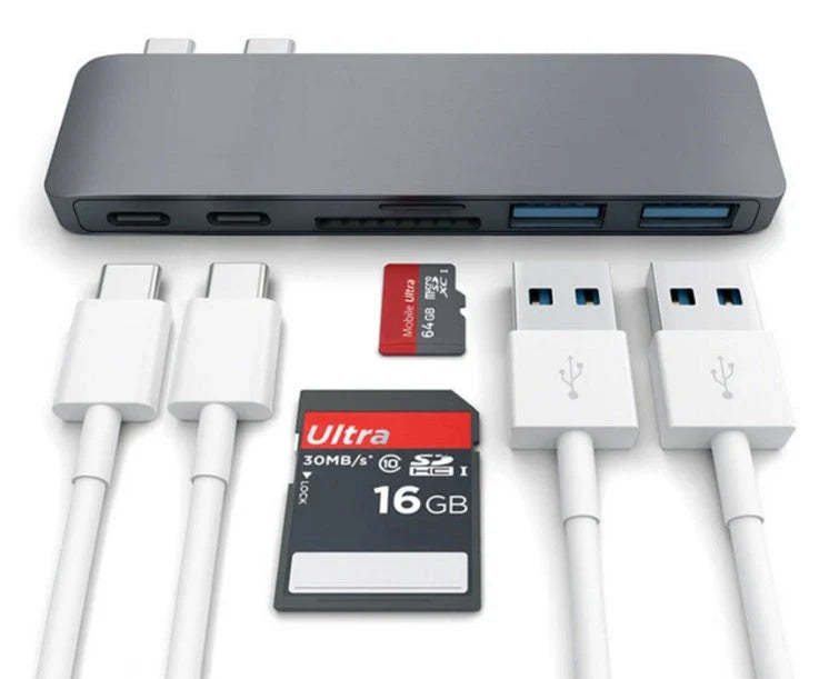 Sleek and versatile USB-C hub with multiple ports for charging, data transfer, and device connectivity