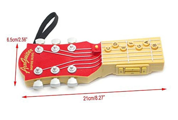 Compact infrared electronic guitar with chord buttons and tilt sensor in red, blue, or black