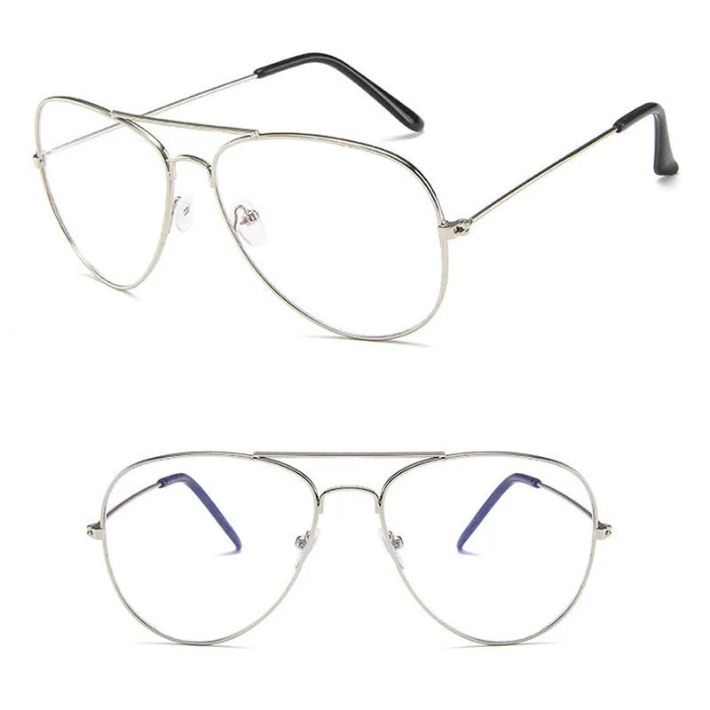 Anti-blue light glasses with metal frame in Black, Gold, and Silver white against a white background