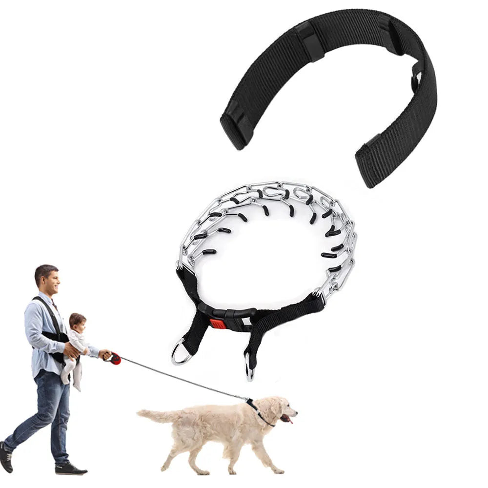 Spike dog training chain collar with metal construction in reflective colours