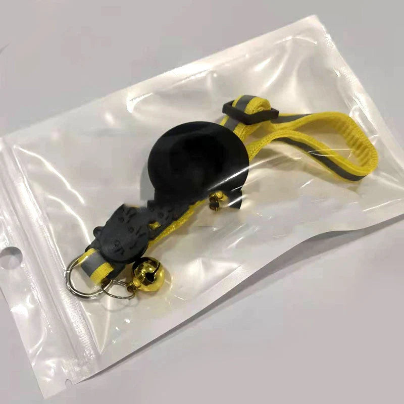 Reflective Airtag pet collar with bell for cats and dogs, adjustable and waterproof