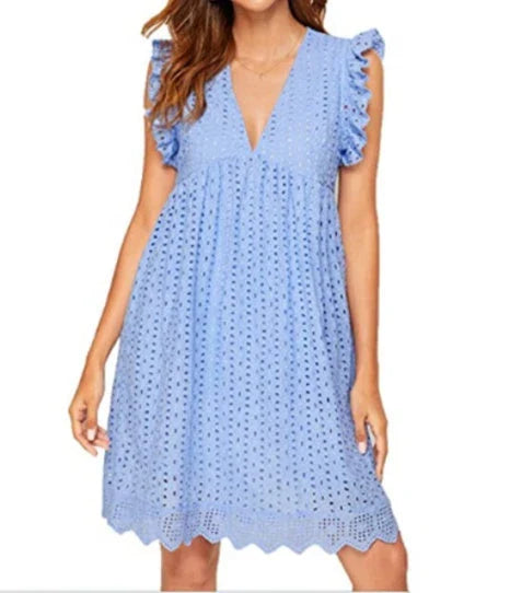 Sleeveless Jacquard Cutout V-Neck Beach Dress with Pocket in various colors