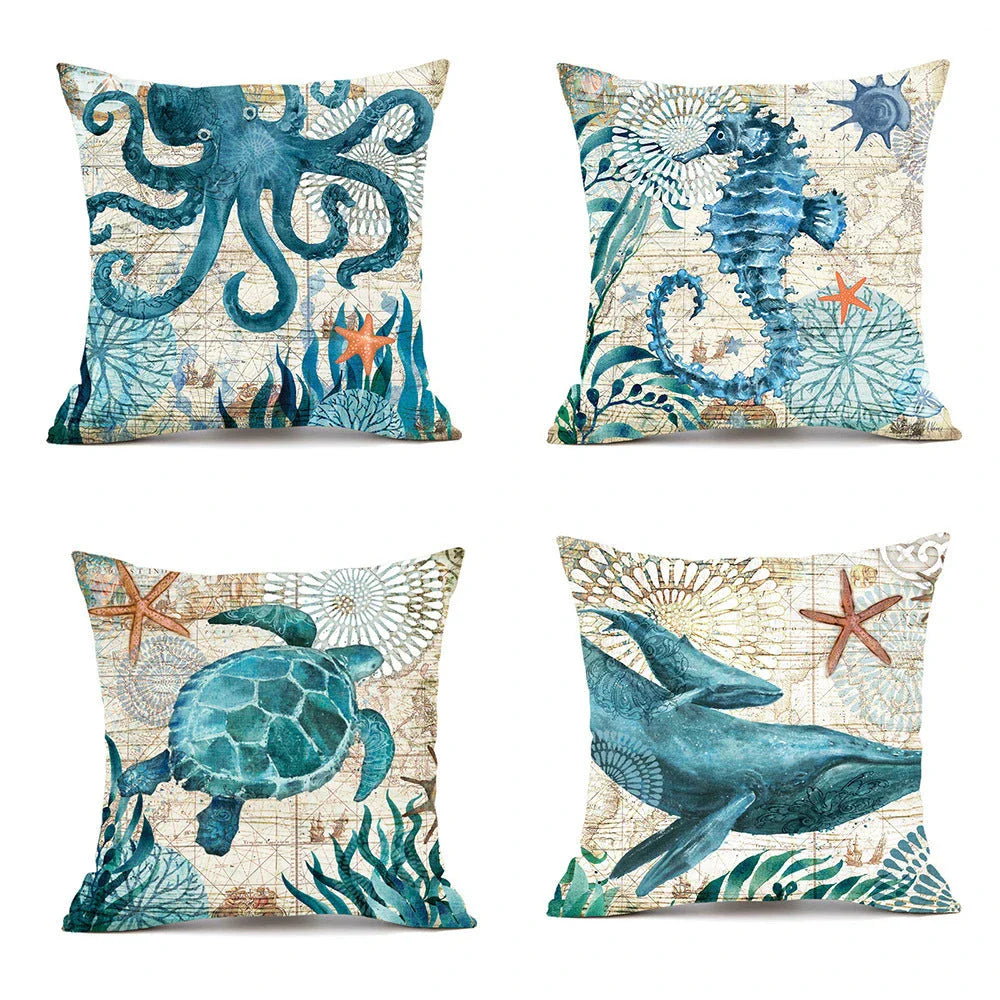 Stylish throw pillow covers featuring vibrant sea creature designs for home decor