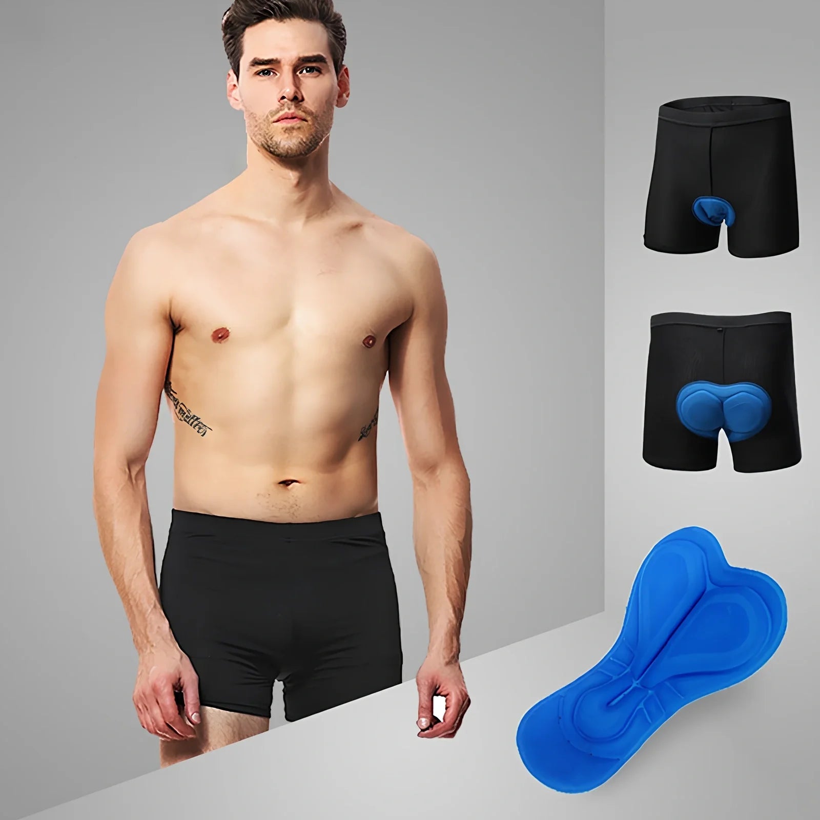 Black sponge cushion riding panties for cycling, padded polyester fit for road and mountain bikes, sizes S-3XL