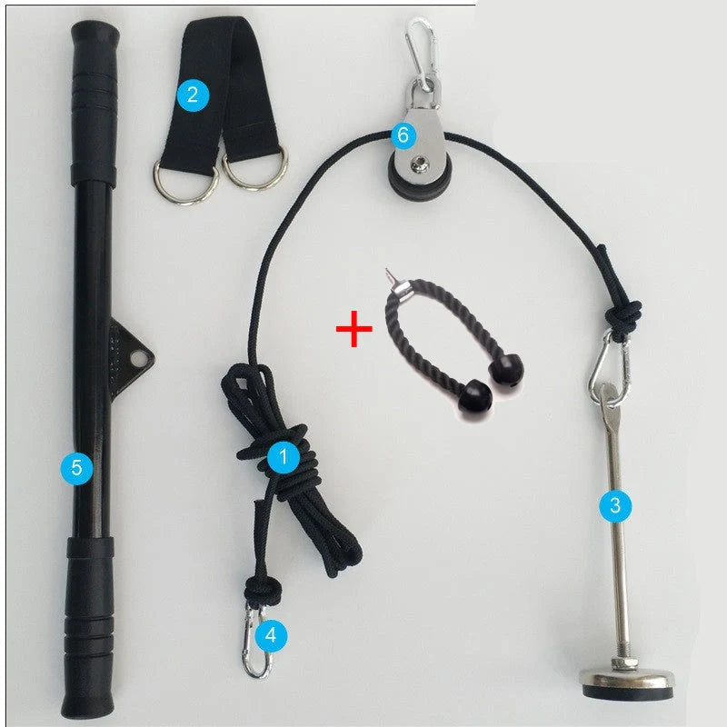Nylon pull rope fitness equipment with silent pulley and various attachments for a full-body workout
