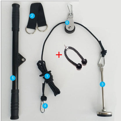 Nylon pull rope fitness equipment with silent pulley and various attachments for a full-body workout