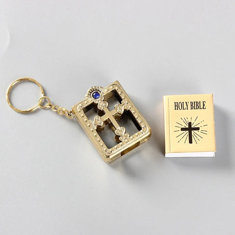 Mini Holy Bible Keychain with Jesus Cross in PVC colour leather, dimensions 4.5x6.0cm