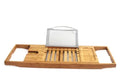 Natural bamboo bathtub frame shelf for desktop bathroom storage organisation.